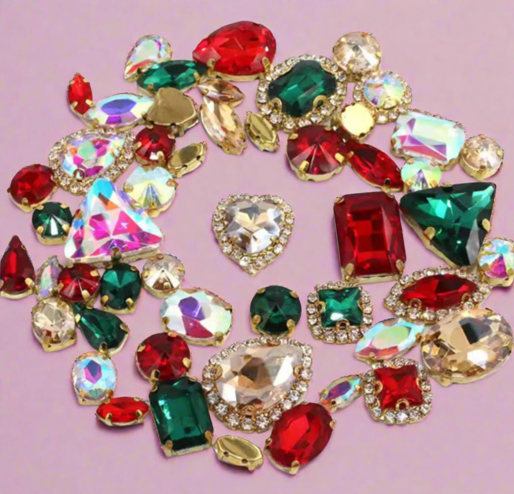 50 Pcs Mixed Shapes Sew on Rhinestones