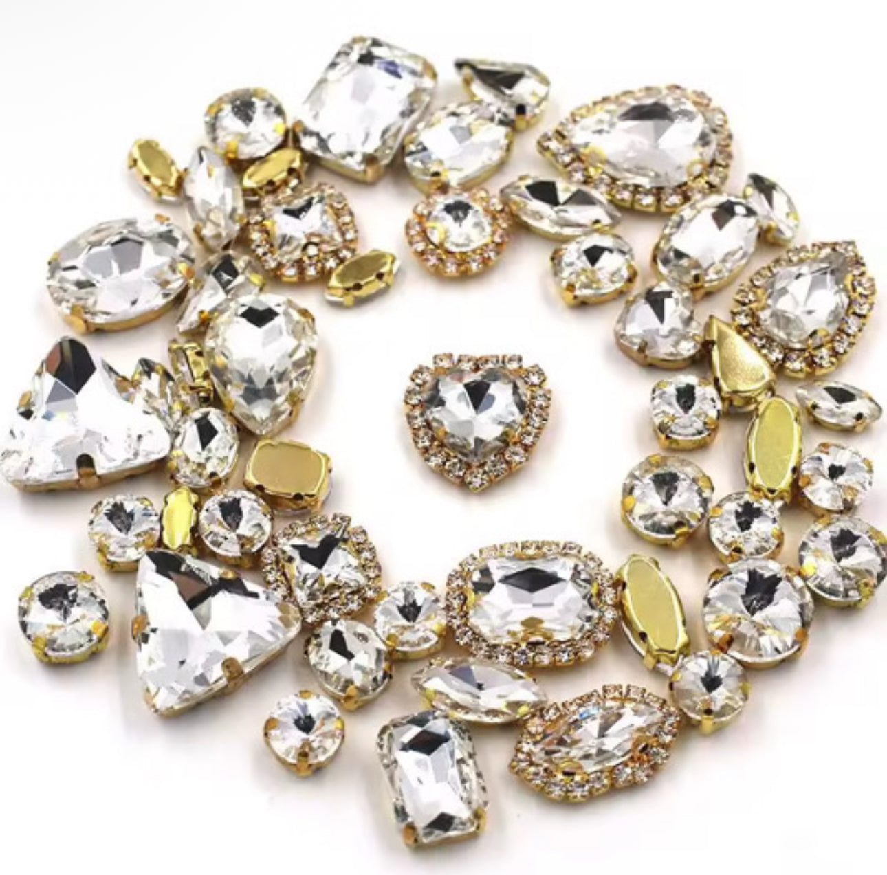 50 Pcs Mixed Shapes Sew on Rhinestones