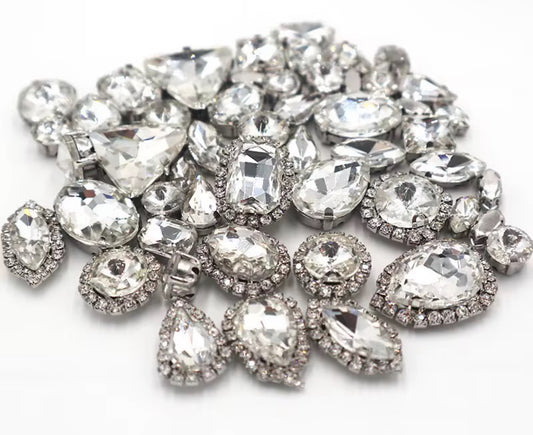 50 Pcs Mixed Shapes Sew on Rhinestones
